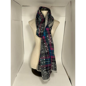 Vintage Honey Brand 100% Silk Made In Japan Scarf Head Band Plaid Rolled Edges